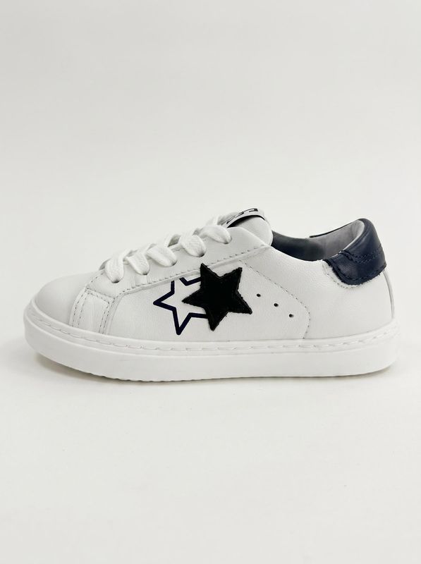 Handcrafted sneakers with side logo White-Blue 2Star