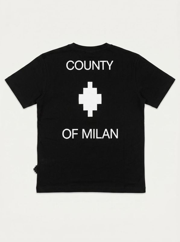 2. Solid color T-shirt with central logo Black County of Milan bth008