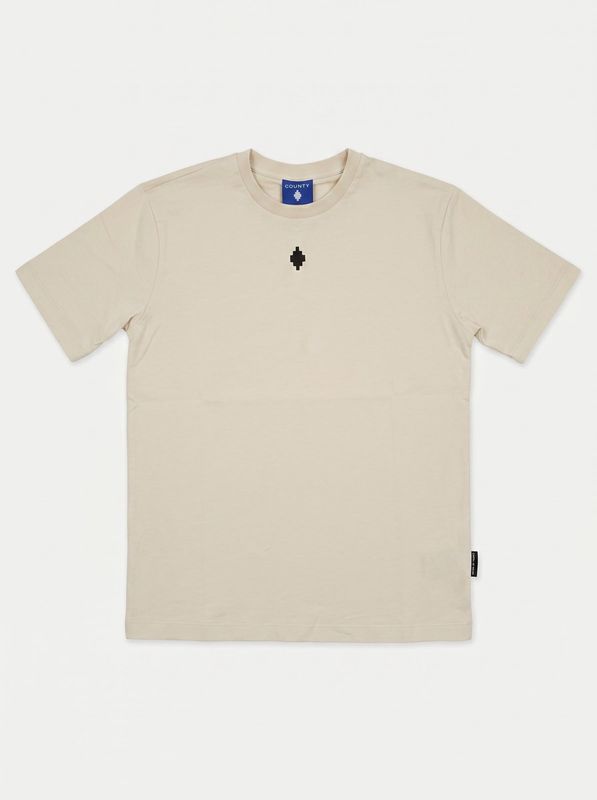 T-shirt tinta unita con logo centrale Panna County of Milan