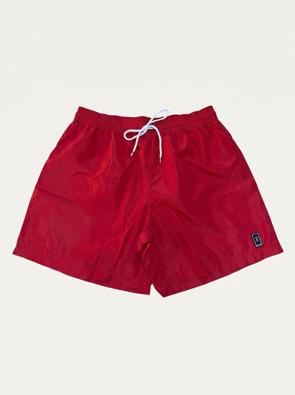 Solid color swimsuit with rubberized logo Red Soldier
