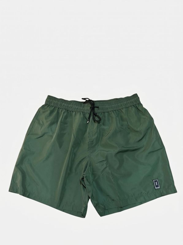 Solid color swimsuit with rubberized logo Green Soldier