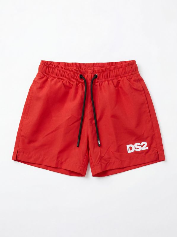 Costume mare tinta unita con logo anteriore Rosso DS2