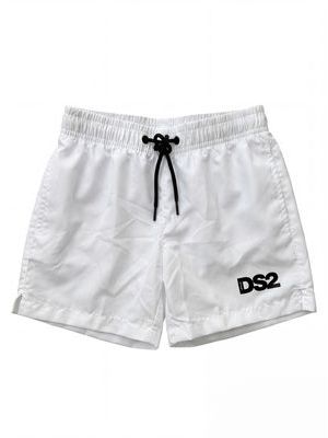 1. Costume mare tinta unita con logo anteriore Bianco