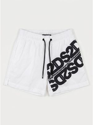 1. DROP SEASON solid color swimwear with side logo Black and White