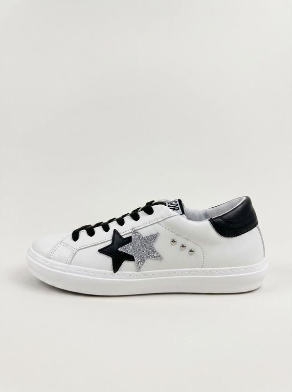 Sneakers artigianali con logo laterale Bianco-Argento 2Star