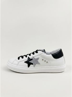 1. Handcrafted sneakers with side logo White-Silver