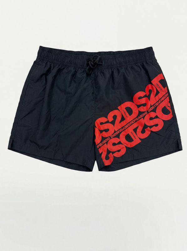 Costume mare tinta unita con logo laterale Nero-Rosso DS2