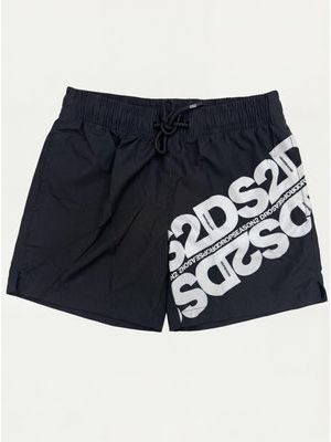 1. DROP SEASON solid color swimwear with side logo Black-White