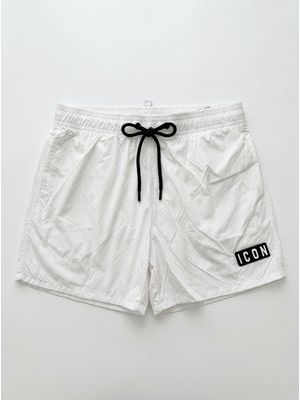 1. ICON solid color swimwear with front and back logo White