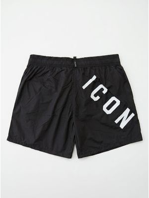 2. ICON solid color swimwear with front and back logo Black