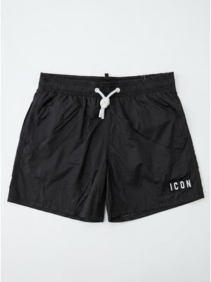 1. ICON solid color swimwear with front and back logo Black