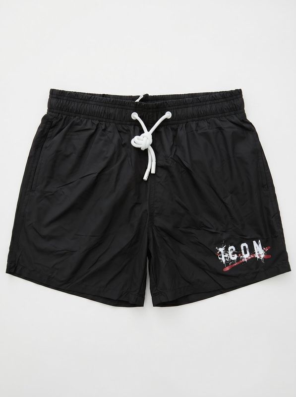 ICON solid color swimwear with front and back logo Black Icon