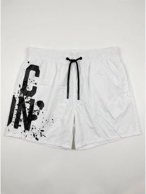 1. Solid color swimsuit with logo White