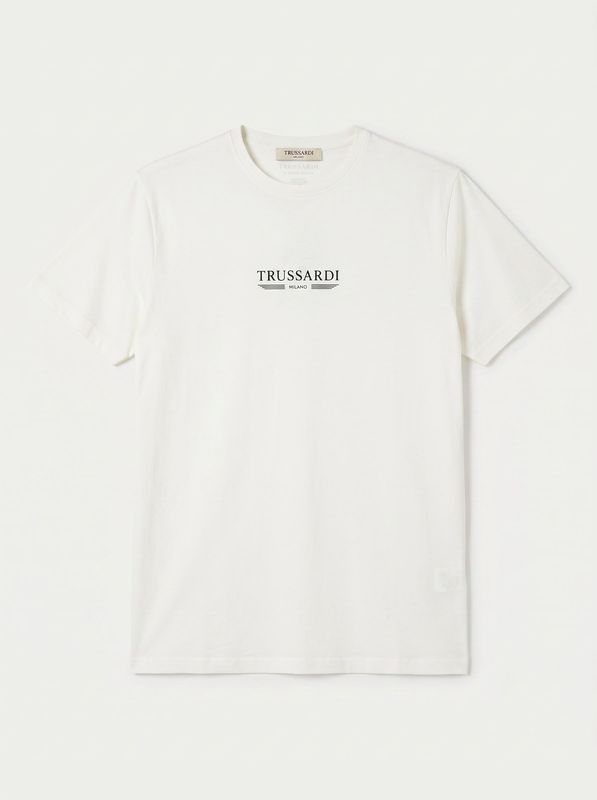 Plain T-shirt with central logo White Trussardi