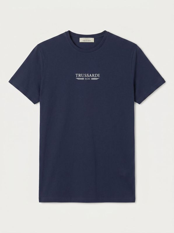 Plain T-shirt with central logo Blue Trussardi
