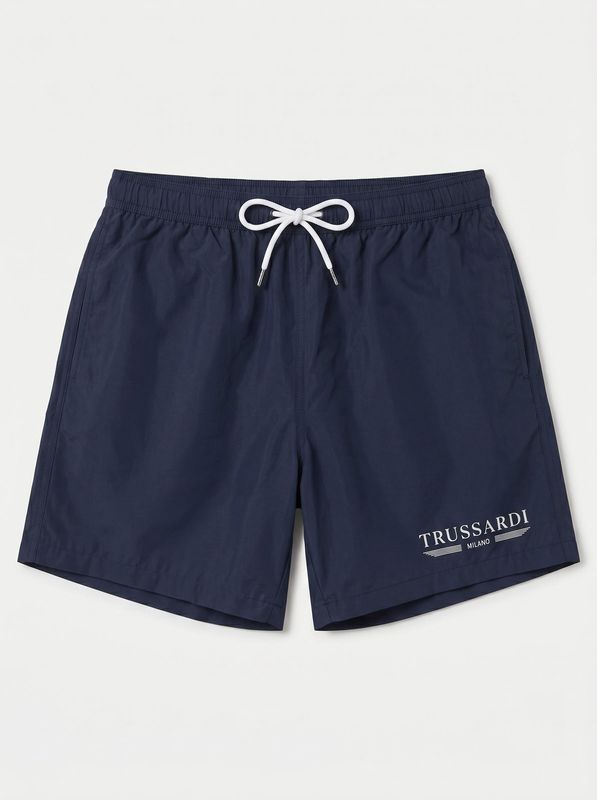 Solid color swimwear with side logo Blue Trussardi
