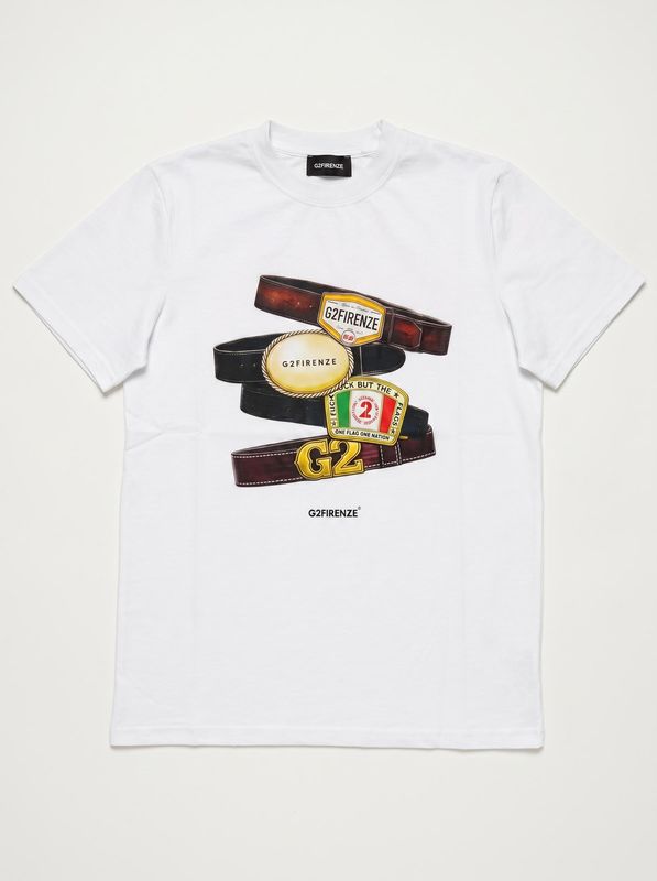 1. T-shirt logata Bianco G2 Firenze belt