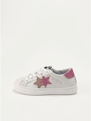 1. Handcrafted sneakers with side logo White-Pink
