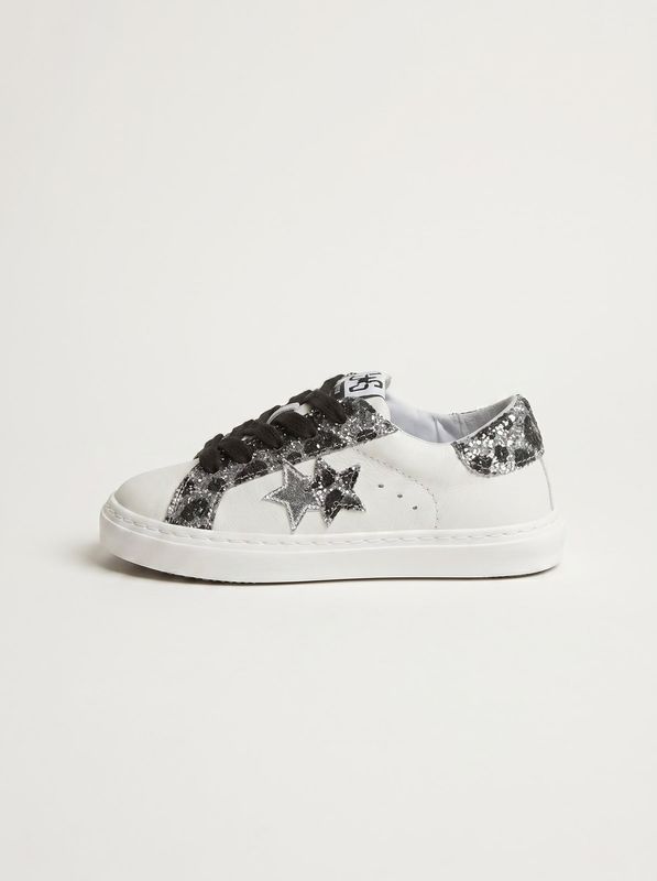 Scarpe sneakers artigianali con logo laterale Nero-Argento 2Star