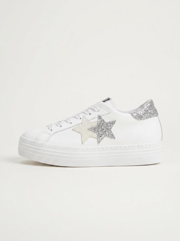 Scarpe sneakers artigianali con logo laterale Bianco-Argento 2Star