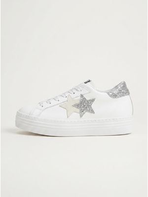 1. Handcrafted sneakers with side logo White-Silver
