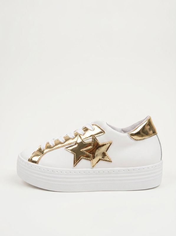 Sneakers artigianali con logo laterale Bianco-Oro 2Star