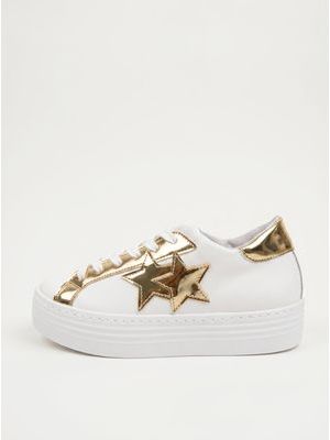 1. Handcrafted sneakers with side logo White-Gold