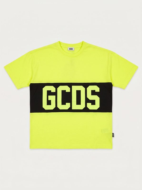 T-shirt with central logo Fluorescent Yellow GCDS