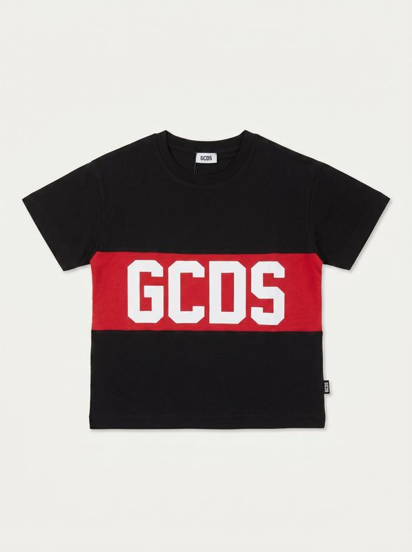 Half-sleeved T-shirt with central logo Black GCDS