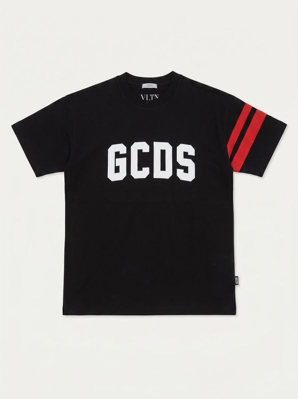 Half-sleeved T-shirt with central logo Black GCDS