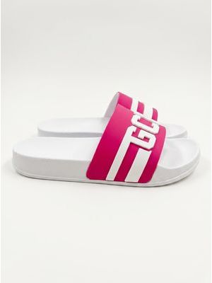 2. Slippers with band White-Fuchsia