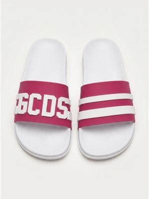 1. Slippers with band White-Fuchsia