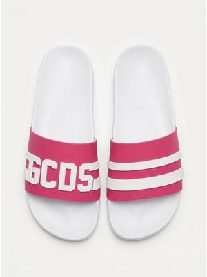 1. Slippers with band White-Fuchsia
