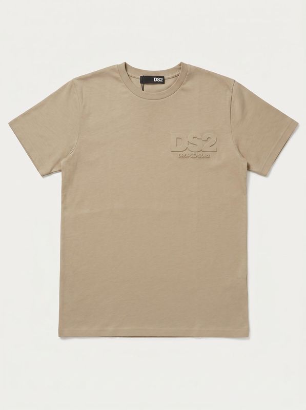 T-shirt unica tinta con logo laterale tono su tono Beige Drop Season 2