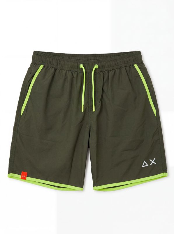 SUN 68 solid color swimsuit with side logo Military Green Sun68