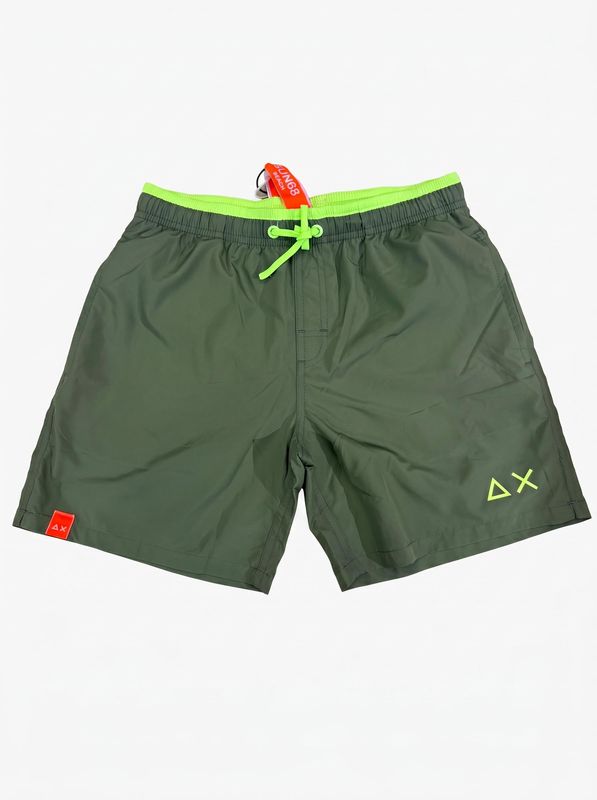 SUN 68 solid color swimsuit with side logo Military Green Sun68