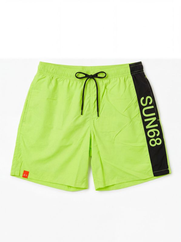 SUN 68 solid color swimsuit with side logo Fluorescent Yellow Sun68