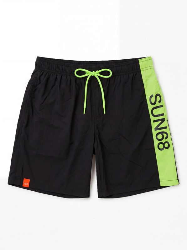 SUN 68 solid color swimsuit with side logo Black Sun68