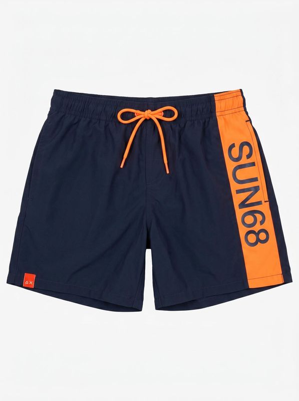 SUN 68 solid color swimsuit with side logo Blue Sun68