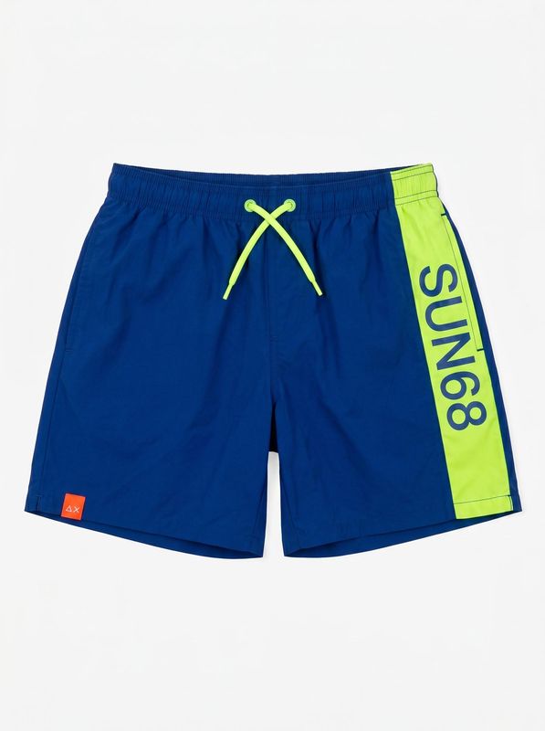 SUN 68 solid color swimsuit with side logo Royal Sun68