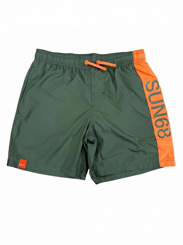 SUN 68 solid color swimsuit with side logo Military Green Sun68