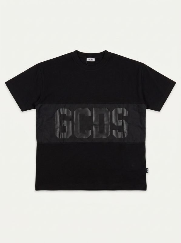 Half-sleeved T-shirt with central logo Black GCDS
